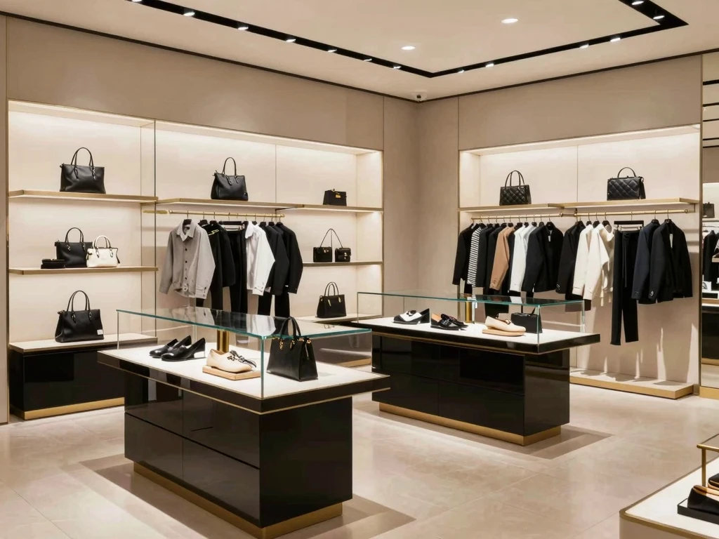Exklusiv butiksinteriör med elegant produktpresentation